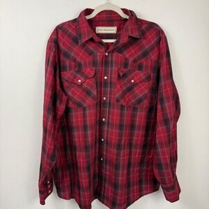 Bit & Bridle Mens Red Black Plaid Western Pearl Snap Shirt XL Long Sleeve Cowboy